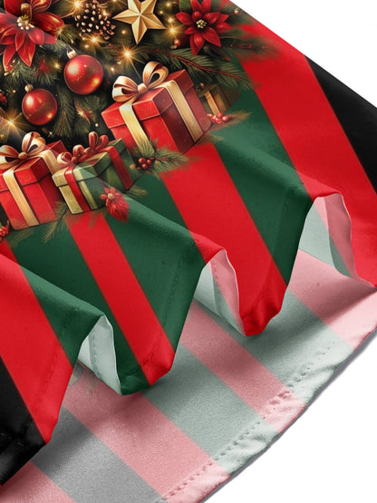 Adaychic Men's Christmas Tree With Ornaments And Gifts Print Long Sleeve Shirt with Chest Pocket