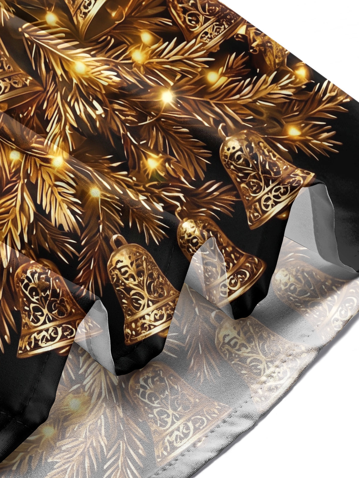 Adaychic Men's Long Sleeve Shirt - Golden Christmas Trees With Bells And Lights Print with Chest Pocket