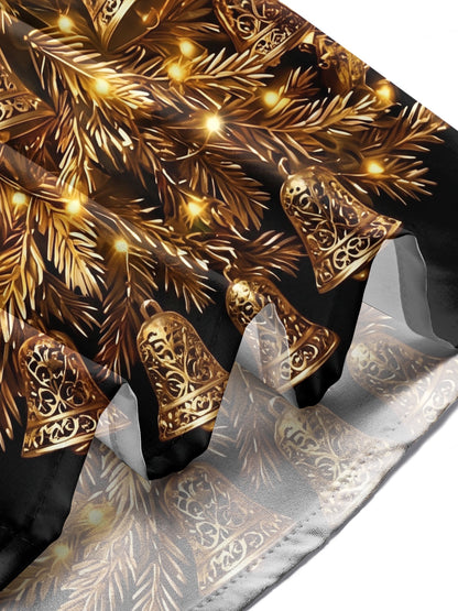 Adaychic Men's Long Sleeve Shirt - Golden Christmas Trees With Bells And Lights Print with Chest Pocket