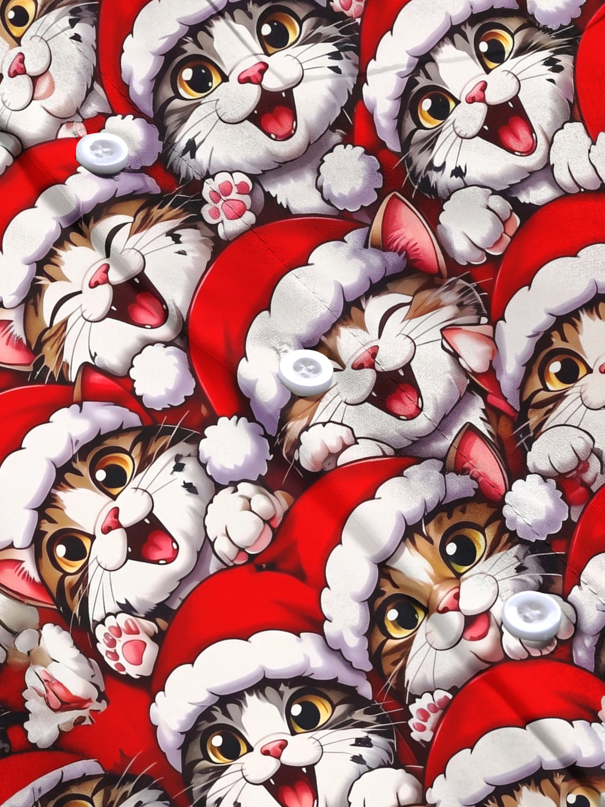 Adaychic Men's Graphic Cats Wearing Santa Hats Print Long Sleeve Shirt with Chest Pocket