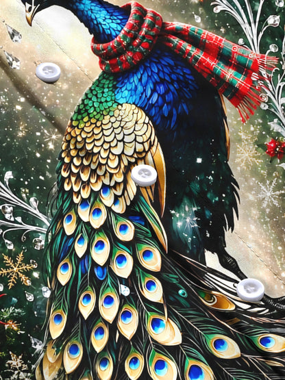 Adaychic Men's Printed Christmas Peacock Print Long Sleeve Shirt with Chest Pocket