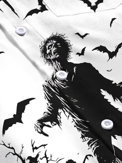 Adaychic Men's Graphic Halloween Print Long Sleeve Shirt with Chest Pocket