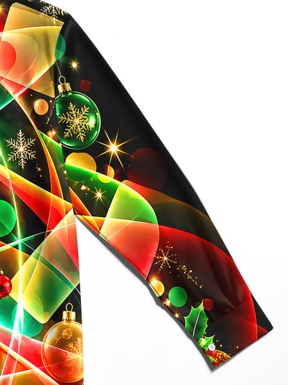 Adaychic Men's Printed Christmas Ornaments Print Long Sleeve Shirt with Chest Pocket