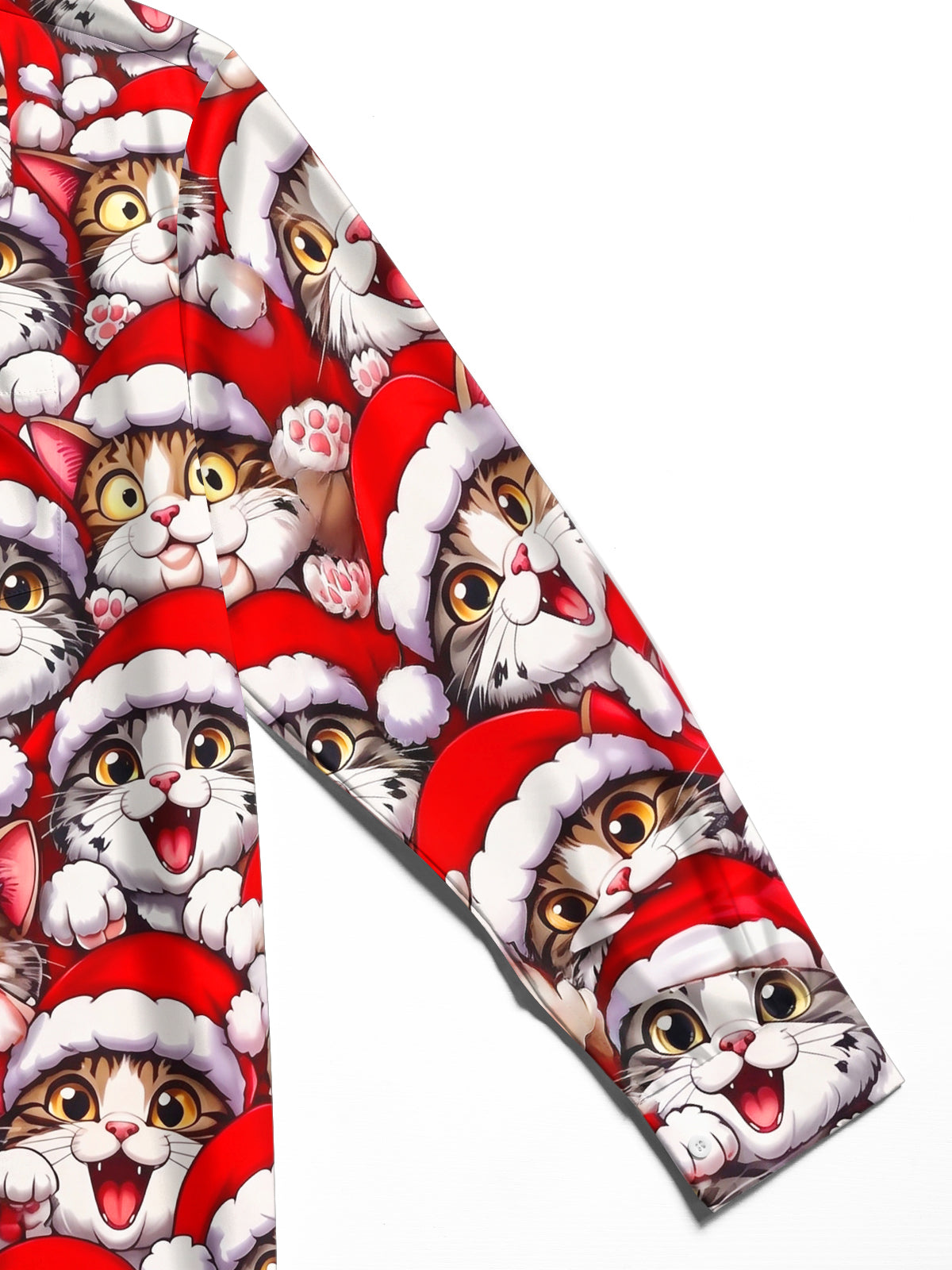 Adaychic Men's Graphic Cats Wearing Santa Hats Print Long Sleeve Shirt with Chest Pocket