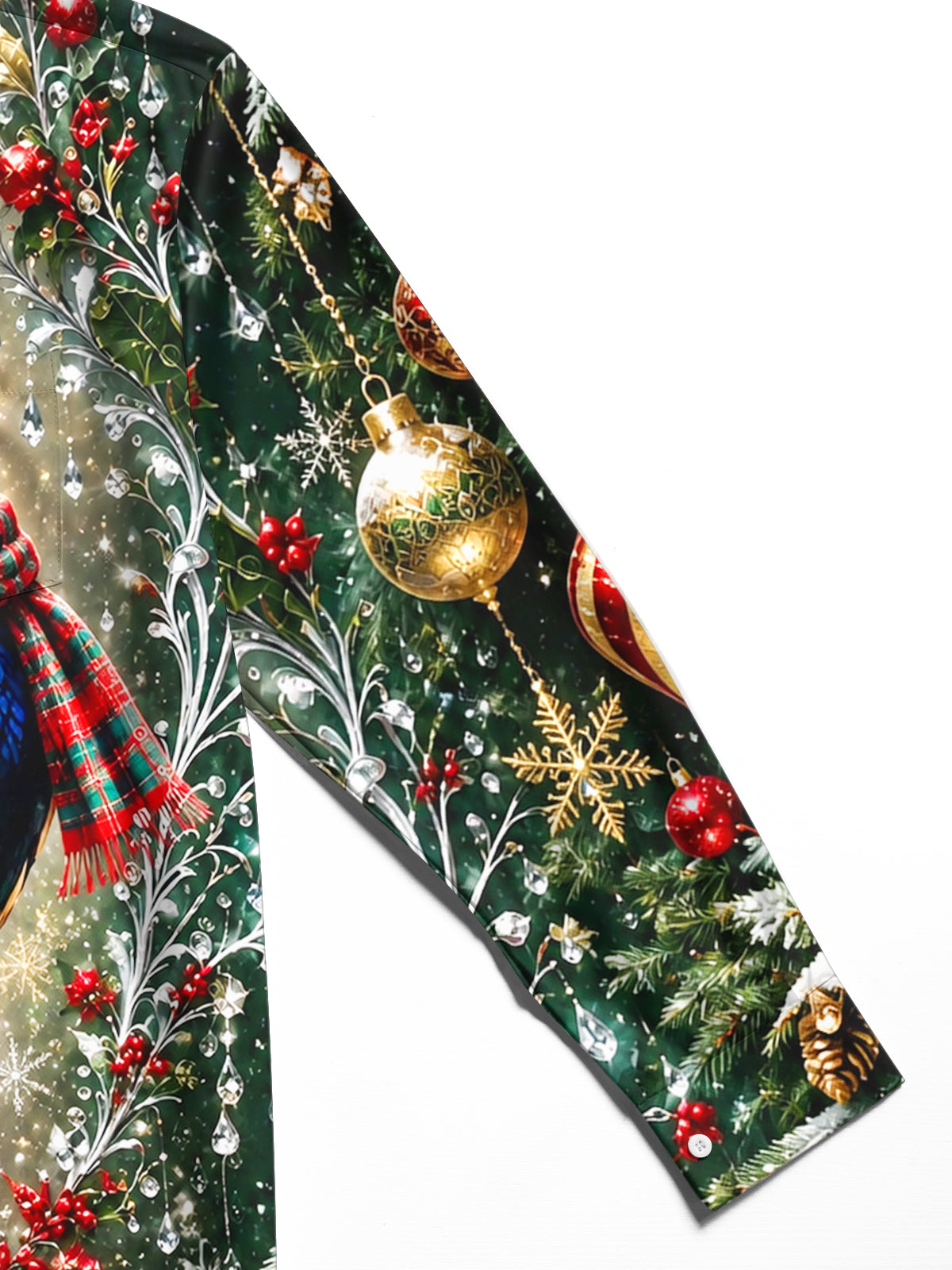 Adaychic Men's Printed Christmas Peacock Print Long Sleeve Shirt with Chest Pocket