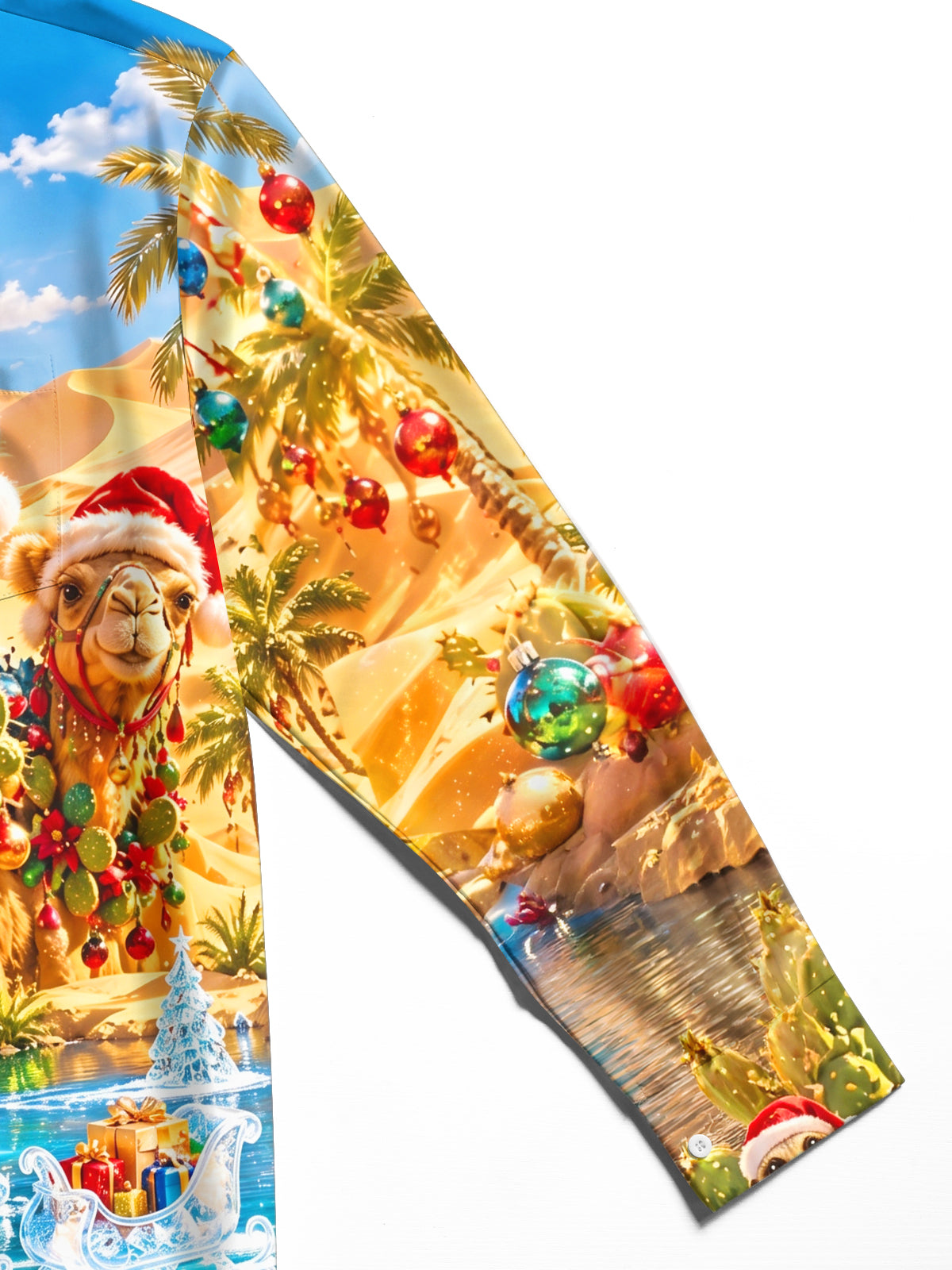 Adaychic Men's Camels And Lizards In Christmas Attire Print Long Sleeve Shirt with Chest Pocket