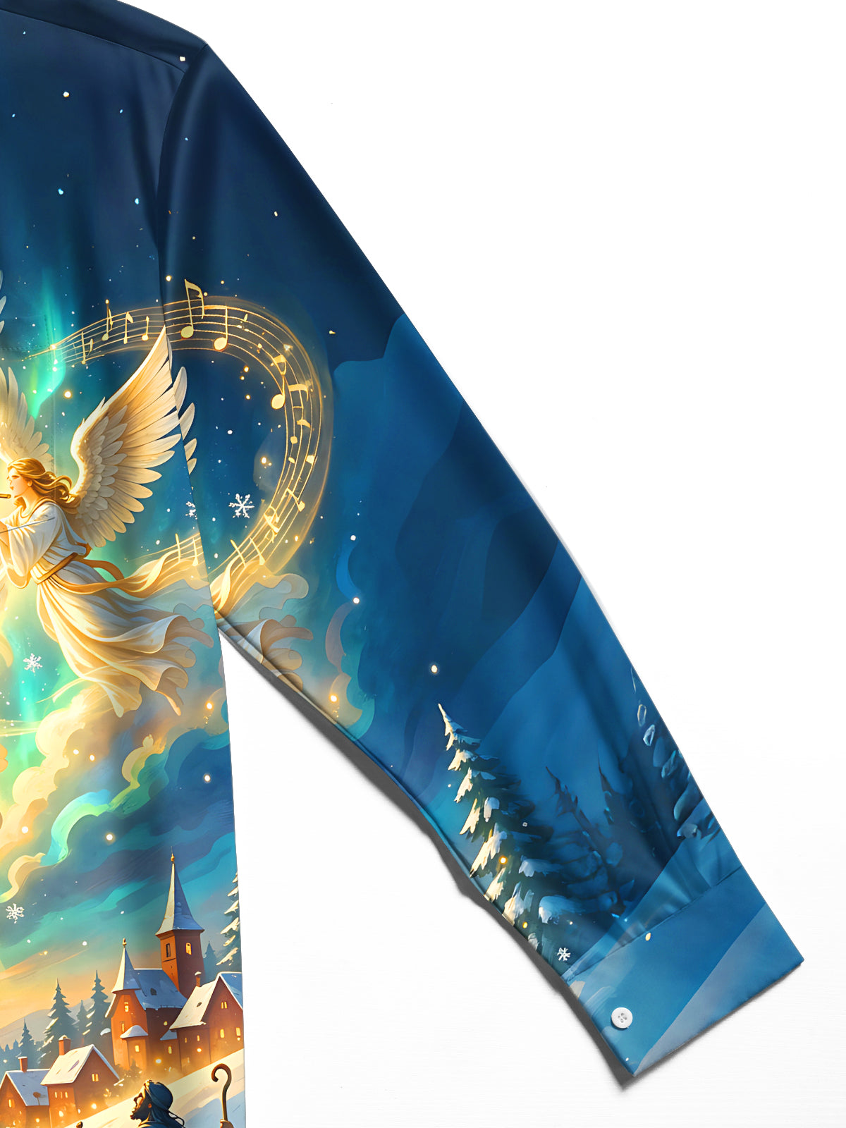 Adaychic Men's Long Sleeve Shirt - Christmas Angels And Shepherds With Sheep Print with Chest Pocket