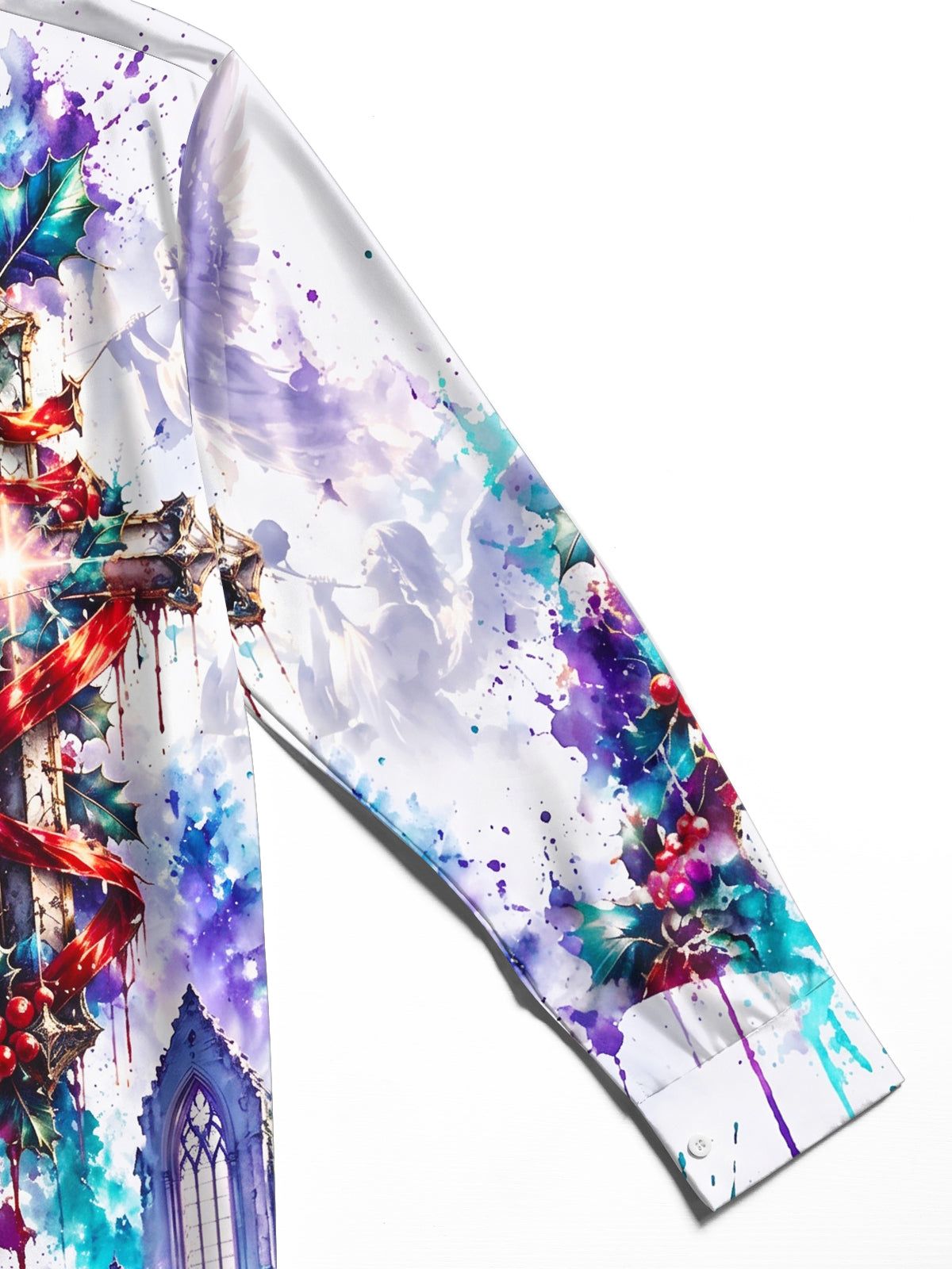 Adaychic Men's Graphic Christmas Cross And Angels Print Long Sleeve Shirt