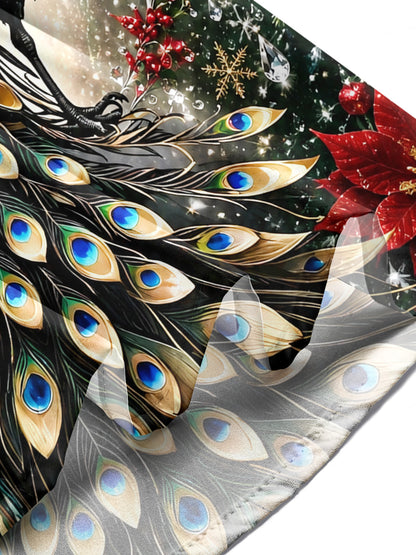 Adaychic Men's Printed Christmas Peacock Print Long Sleeve Shirt with Chest Pocket