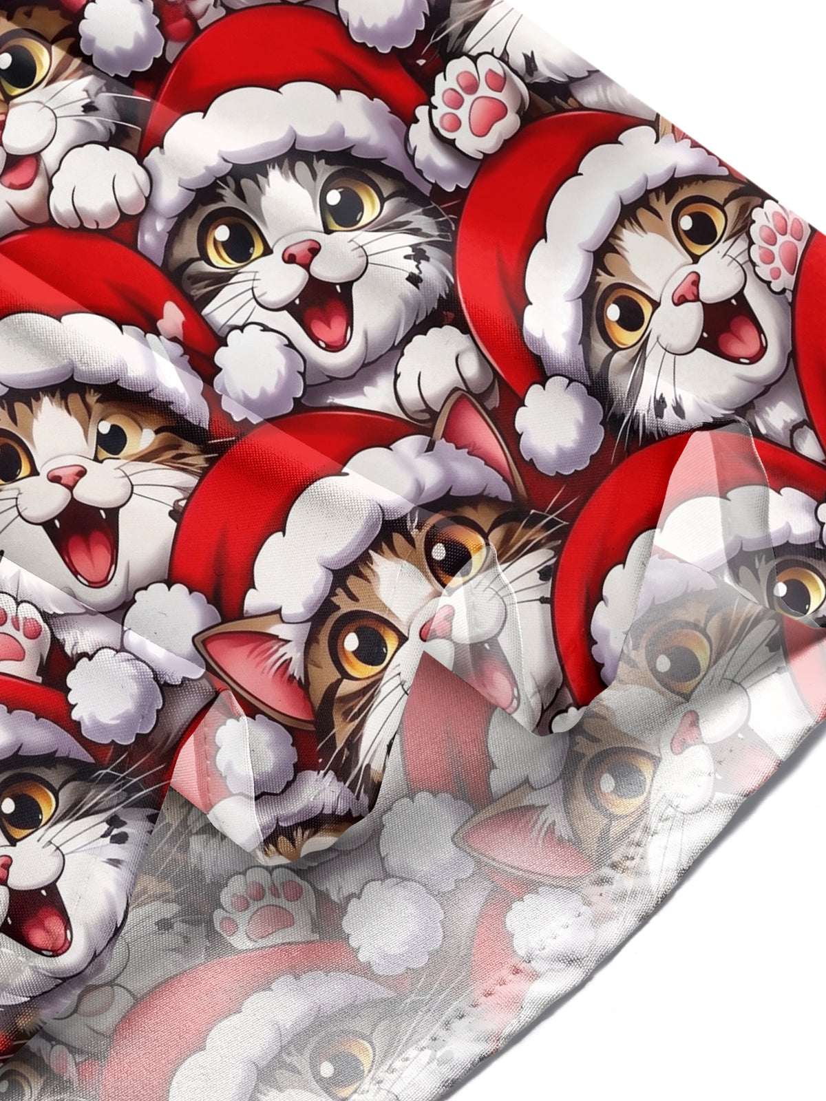 Adaychic Men's Graphic Cats Wearing Santa Hats Print Long Sleeve Shirt with Chest Pocket