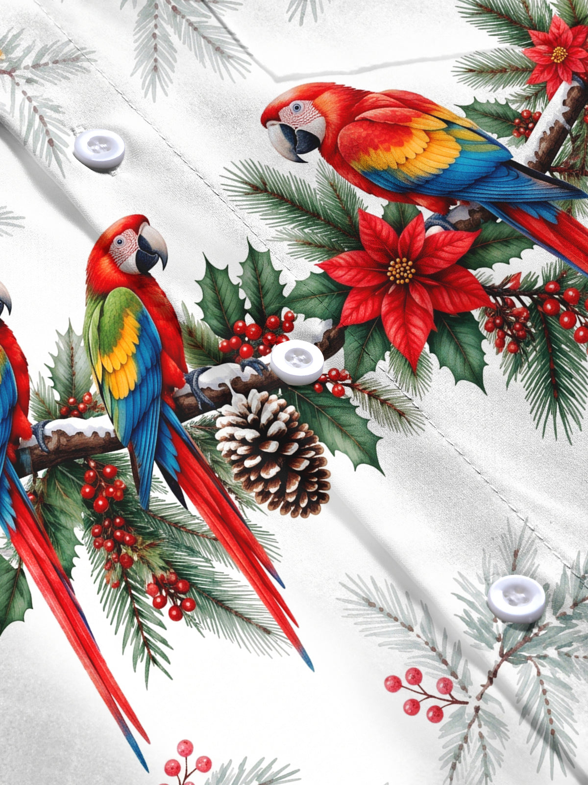 Adaychic Men's Christmas Parrots And Pine Cones Print Long Sleeve Shirt with Chest Pocket