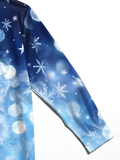 Adaychic Men's Printed Snowflake Gradient Print Long Sleeve Shirt with Chest Pocket