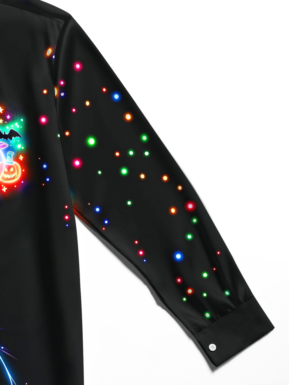 Adaychic Men's Neon Halloween Pumpkins Ghosts And Bats Print Long Sleeve Shirt with Chest Pocket