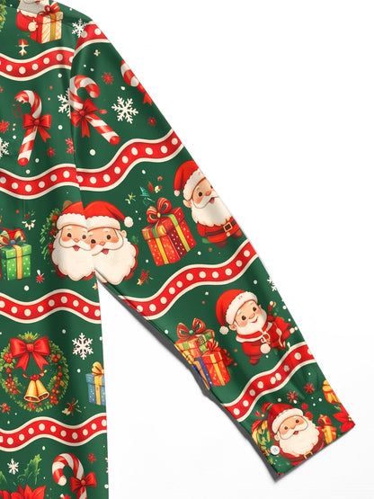 Adaychic Men's Printed Santa Claus And Christmas Gifts Print Long Sleeve Shirt with Chest Pocket