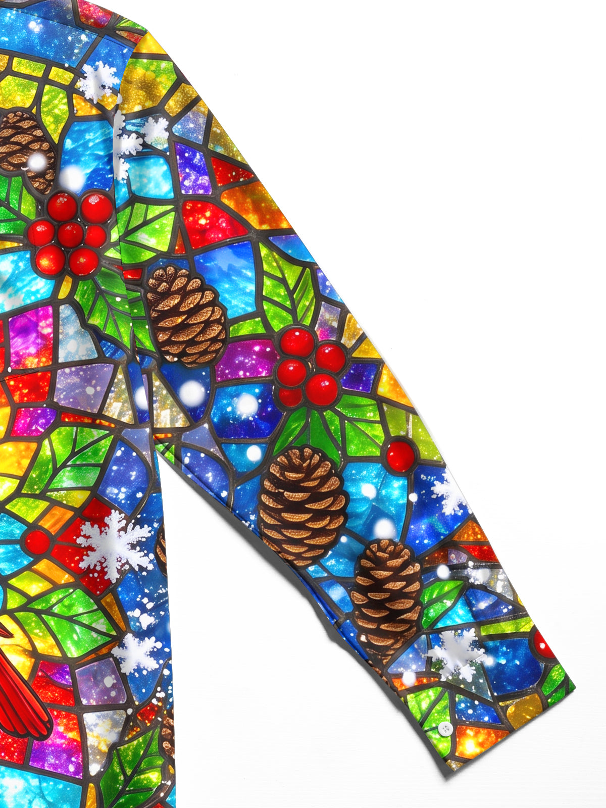 Adaychic Men's Christmas Stained Glass Cardinal Bird Print Long Sleeve Shirt with Chest Pocket