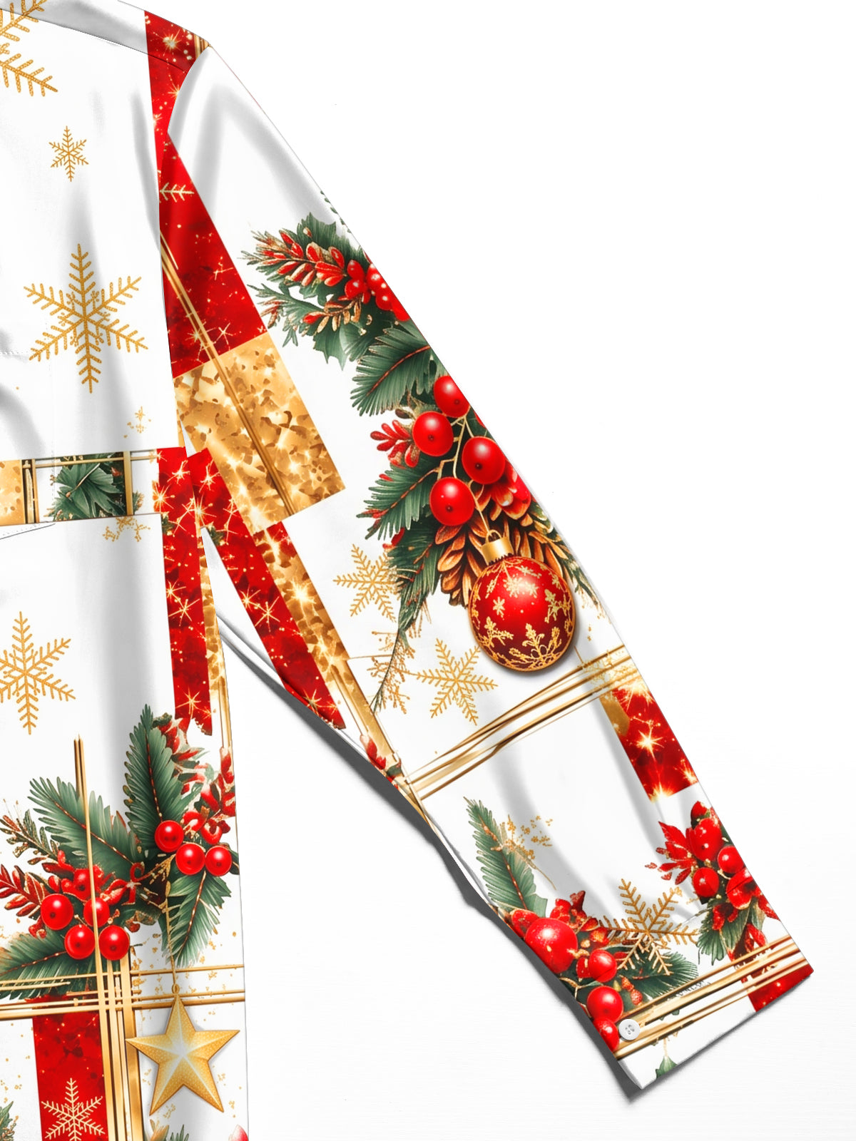 Adaychic Men's Christmas Poinsettia And Ornaments Print Long Sleeve Shirt with Chest Pocket