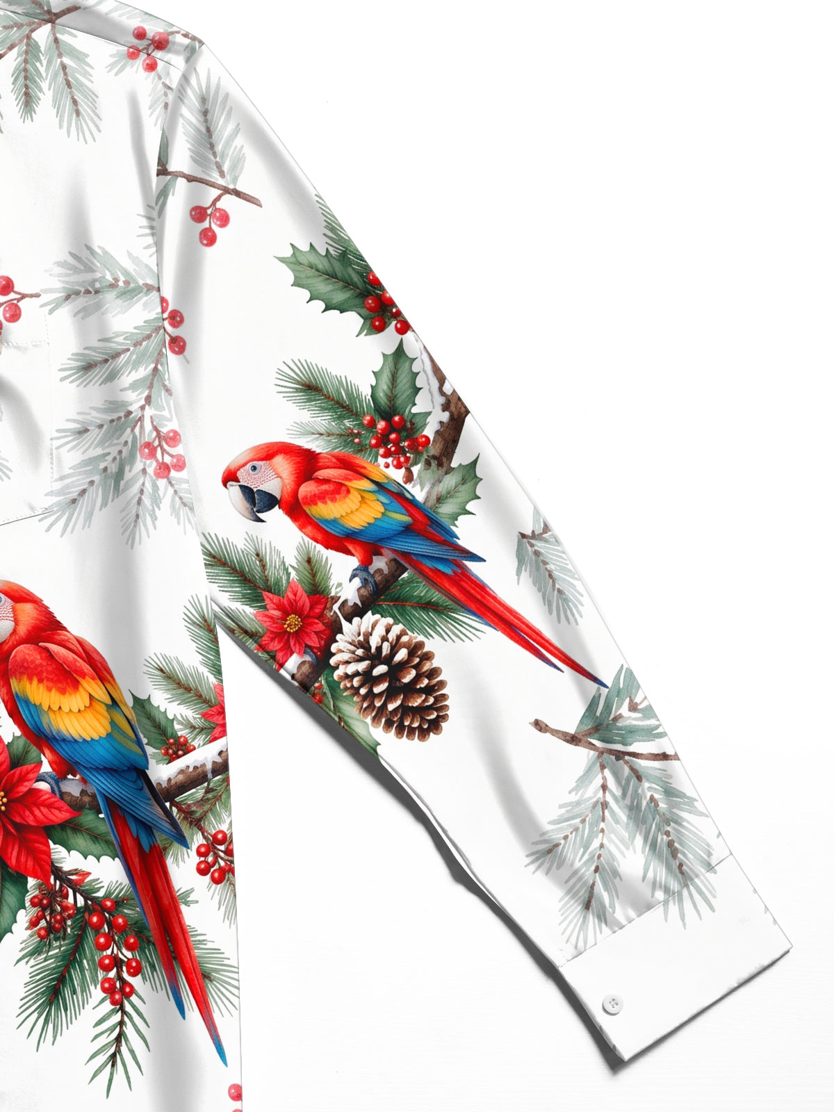 Adaychic Men's Christmas Parrots And Pine Cones Print Long Sleeve Shirt with Chest Pocket