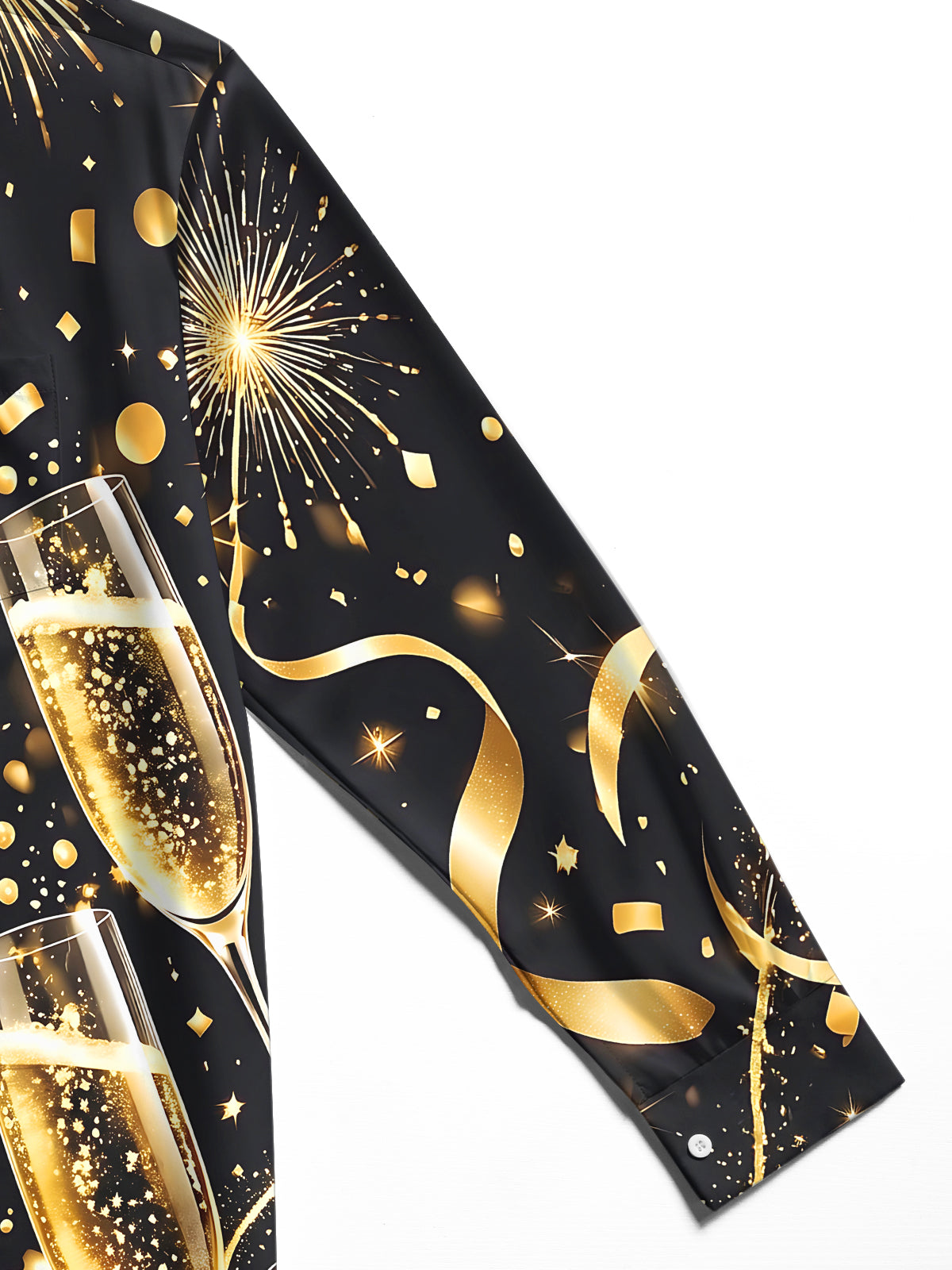Adaychic Men's New Year Champagne Glasses And Fireworks Print Long Sleeve Shirt with Chest Pocket