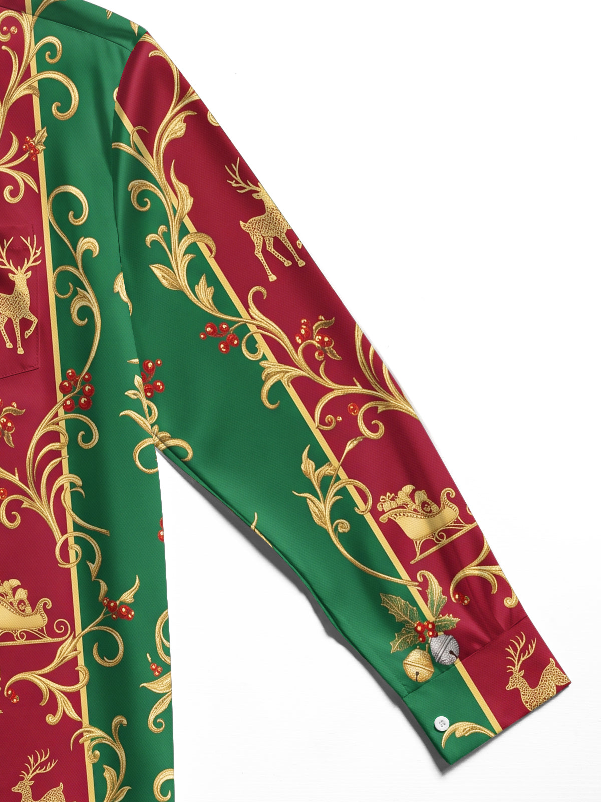 Adaychic Men's Long Sleeve Shirt - Christmas Nutcracker Reindeer Sleigh And Clock Motif Print with Chest Pocket
