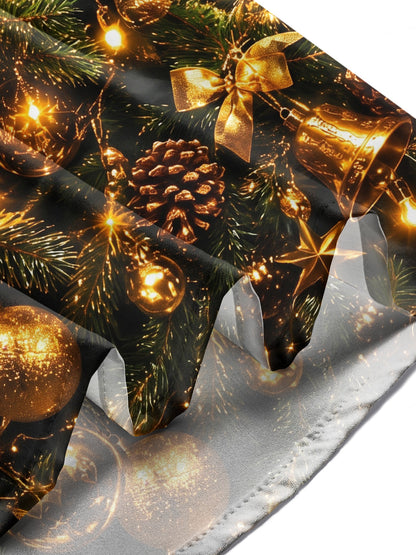 Adaychic Men's Christmas Pine Bells And Ornaments Print Long Sleeve Shirt with Chest Pocket