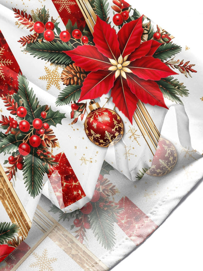 Adaychic Men's Christmas Poinsettia And Ornaments Print Long Sleeve Shirt with Chest Pocket