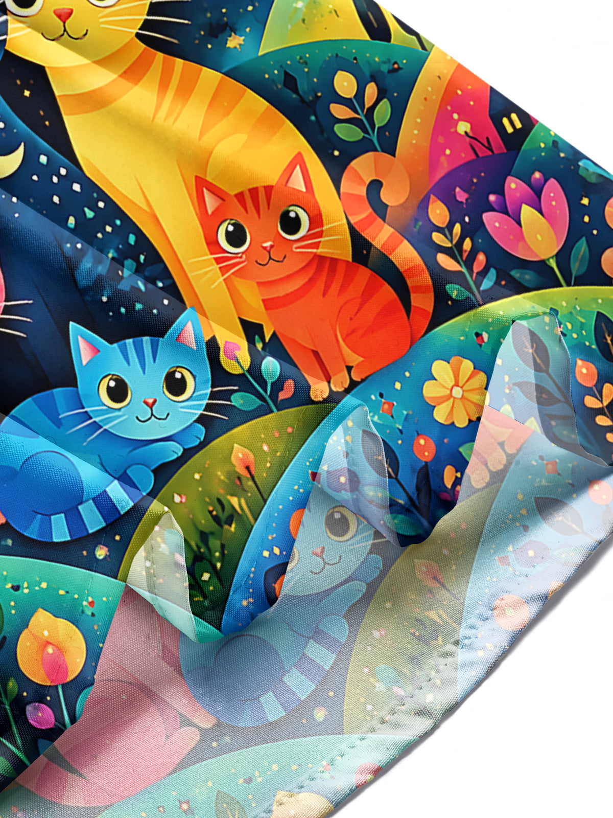 Adaychic Men's Hawaiian Colorful Cats Print Night Sky Print Long Sleeve Shirt with Chest Pocket