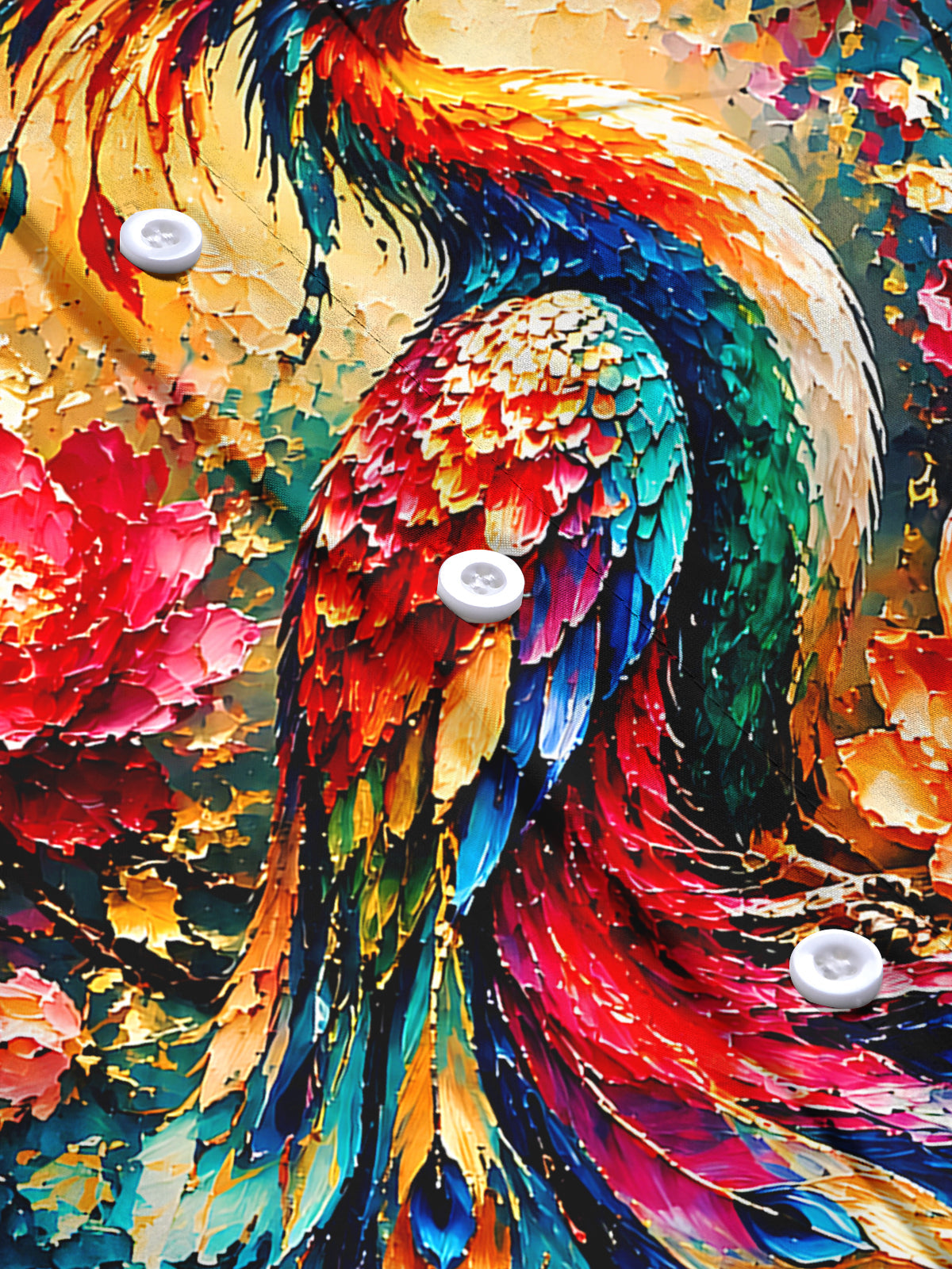 Adaychic Men's Hawaiian Peacock Bird Print Floral Pattern Long Sleeve Shirt with Chest Pocket