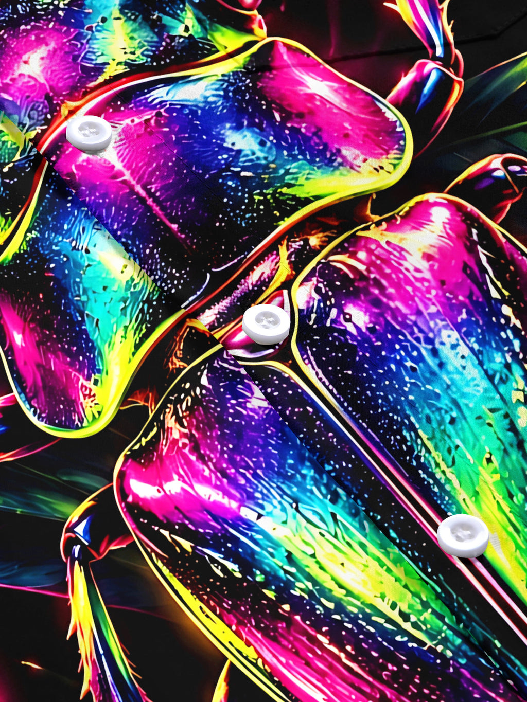 Adaychic Men's Neon Stag Beetle And Tropical Leaves Print Short Sleeve Shirt with Chest Pocket