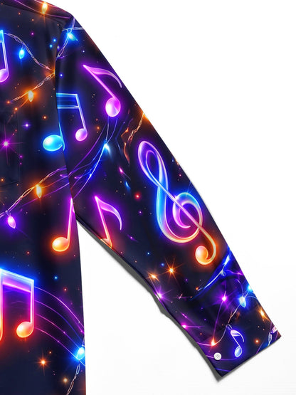 Adaychic Men's Graphic Music Notes And Treble Clefs Print Long Sleeve Shirt with Chest Pocket
