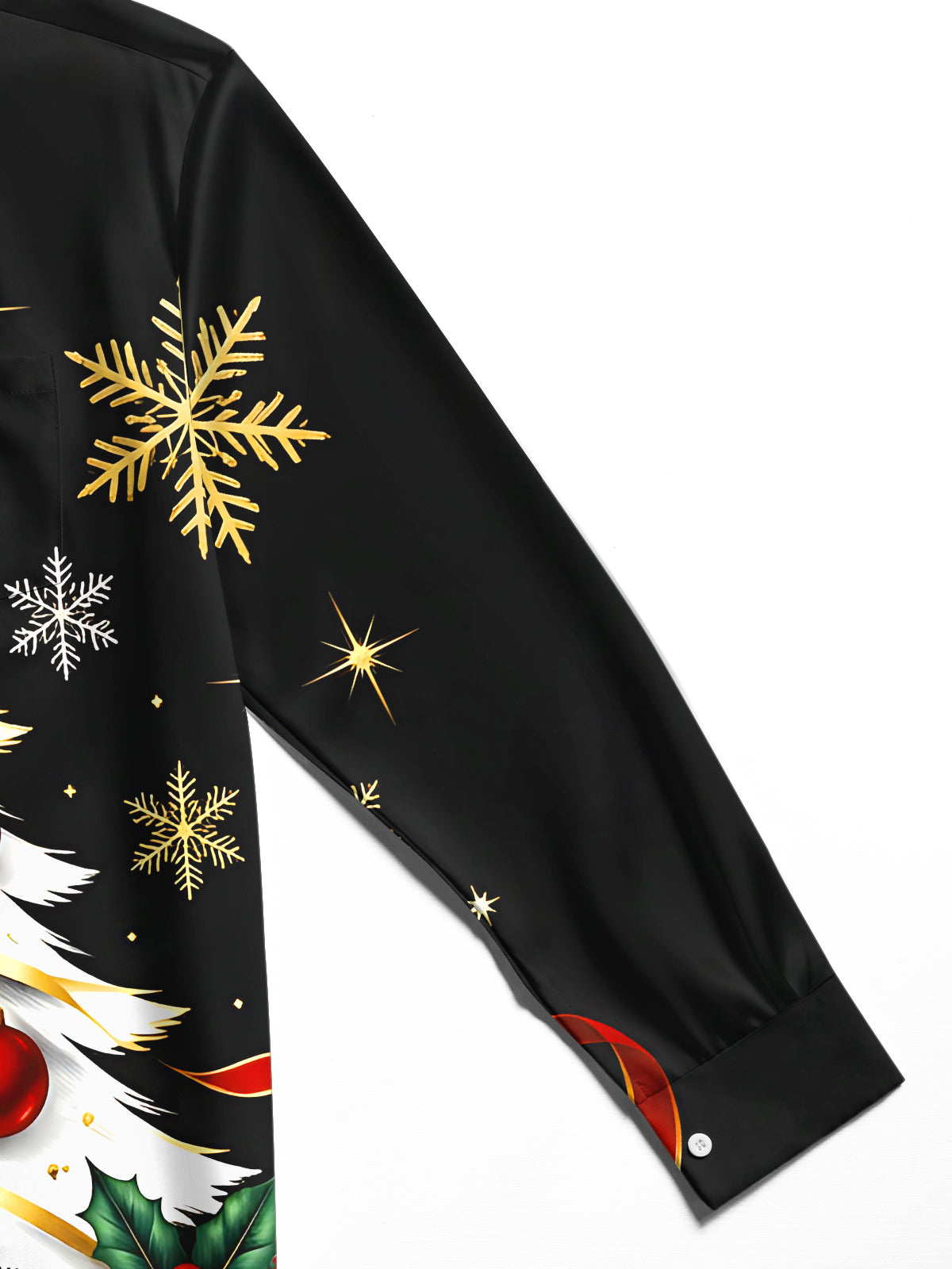 Adaychic Men's Christmas Tree With Ornaments And Holly Print Long Sleeve Shirt with Chest Pocket