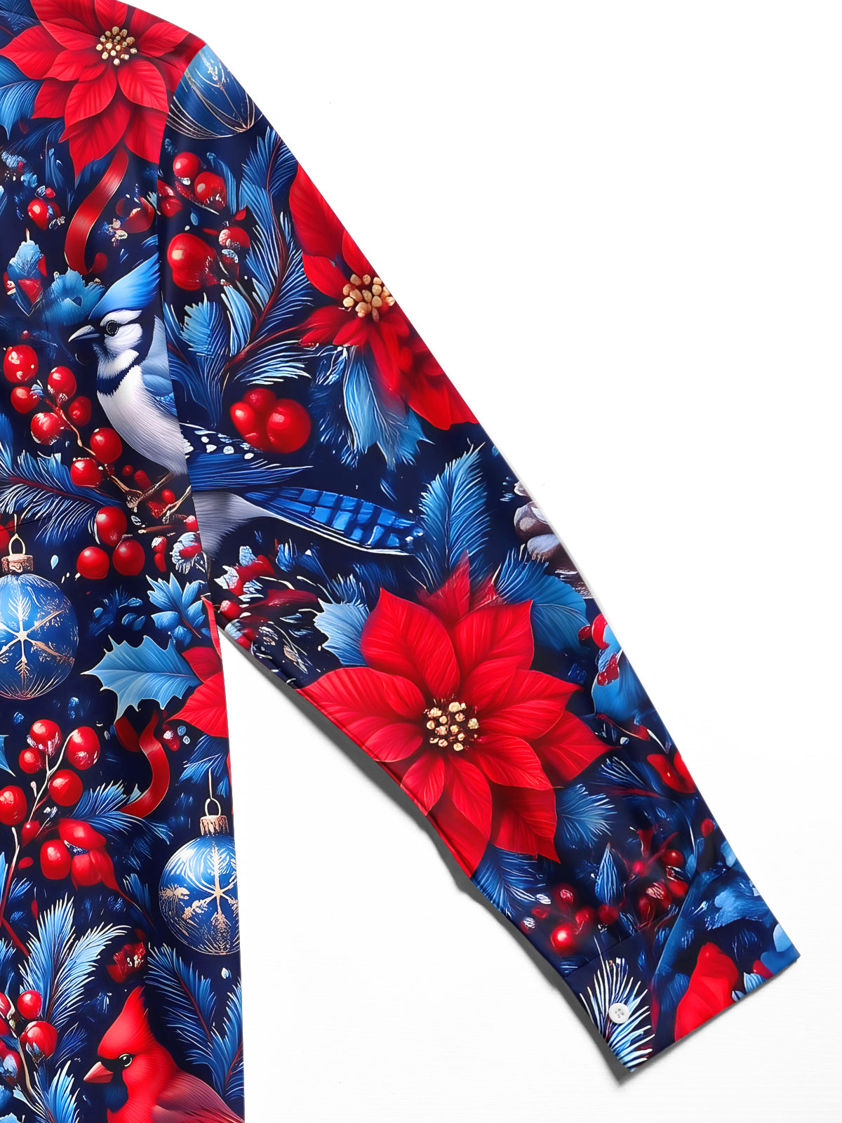 Adaychic Men's Printed Christmas Birds And Ornaments Print Long Sleeve Shirt with Chest Pocket