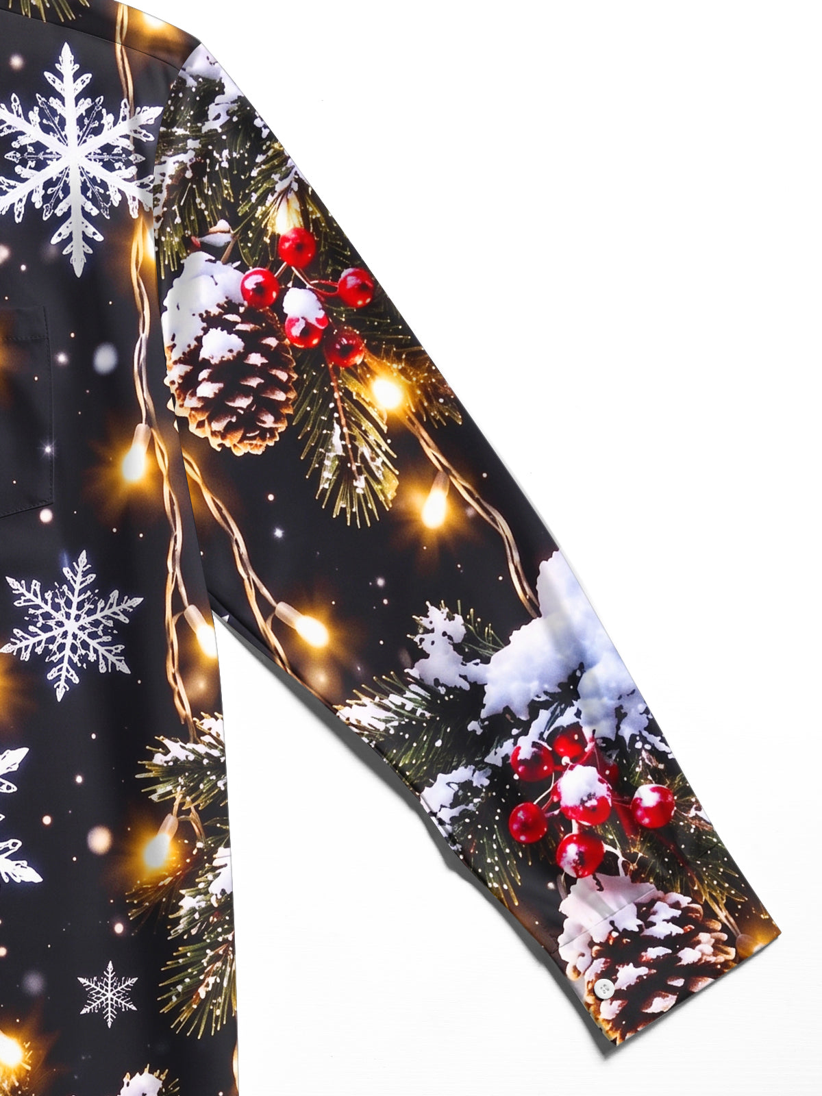 Adaychic Men's Long Sleeve Shirt - Christmas Snowflakes Pine Cones And Fairy Lights Print with Chest Pocket