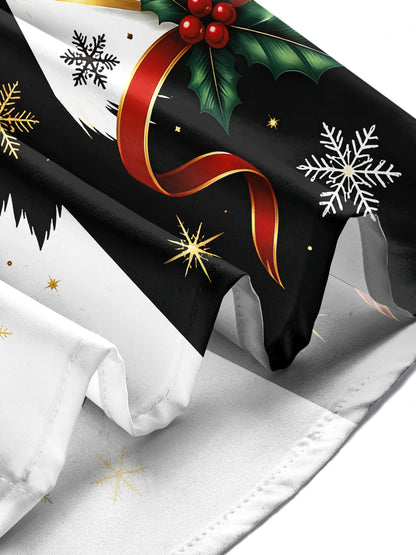 Adaychic Men's Christmas Tree With Ornaments And Holly Print Long Sleeve Shirt with Chest Pocket