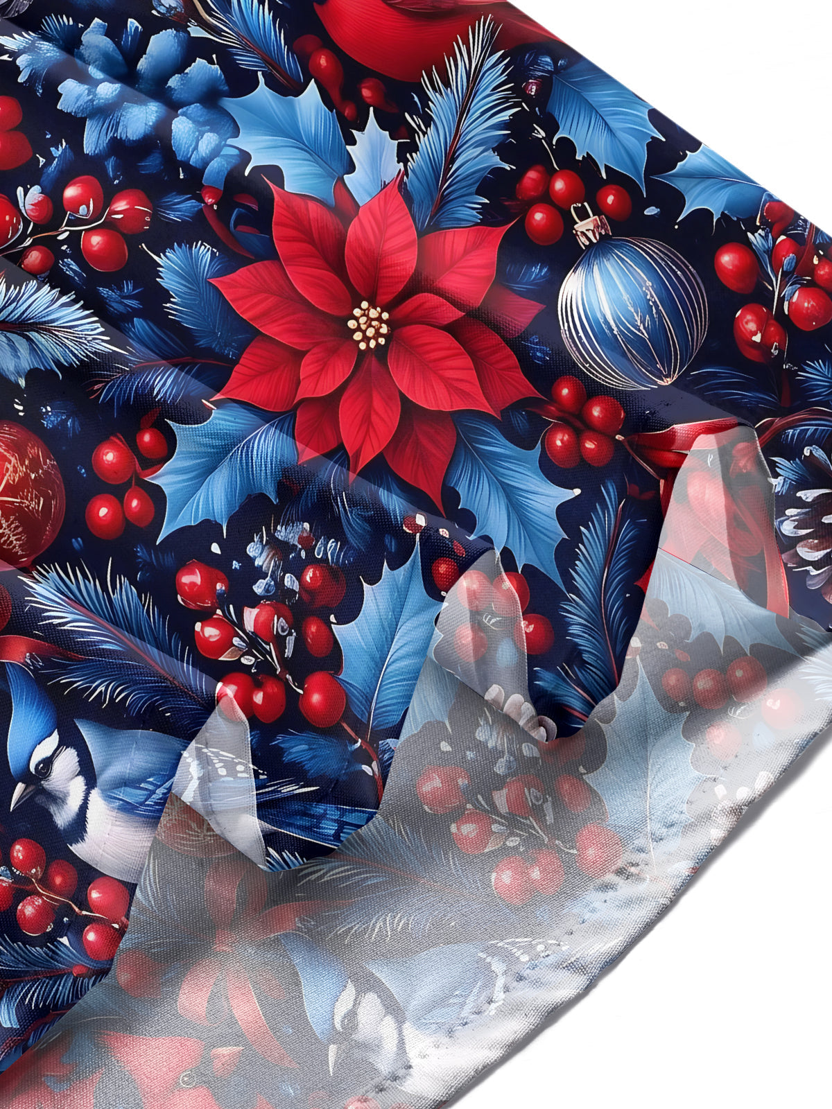 Adaychic Men's Printed Christmas Birds And Ornaments Print Long Sleeve Shirt with Chest Pocket