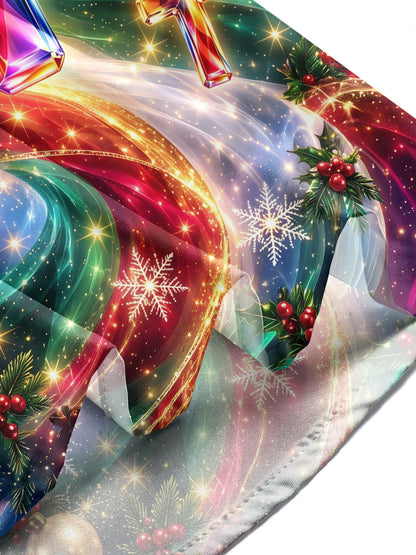 Adaychic Men's Long Sleeve Shirt - Colorful Crystal Crosses And Christmas Ornaments Print with Chest Pocket