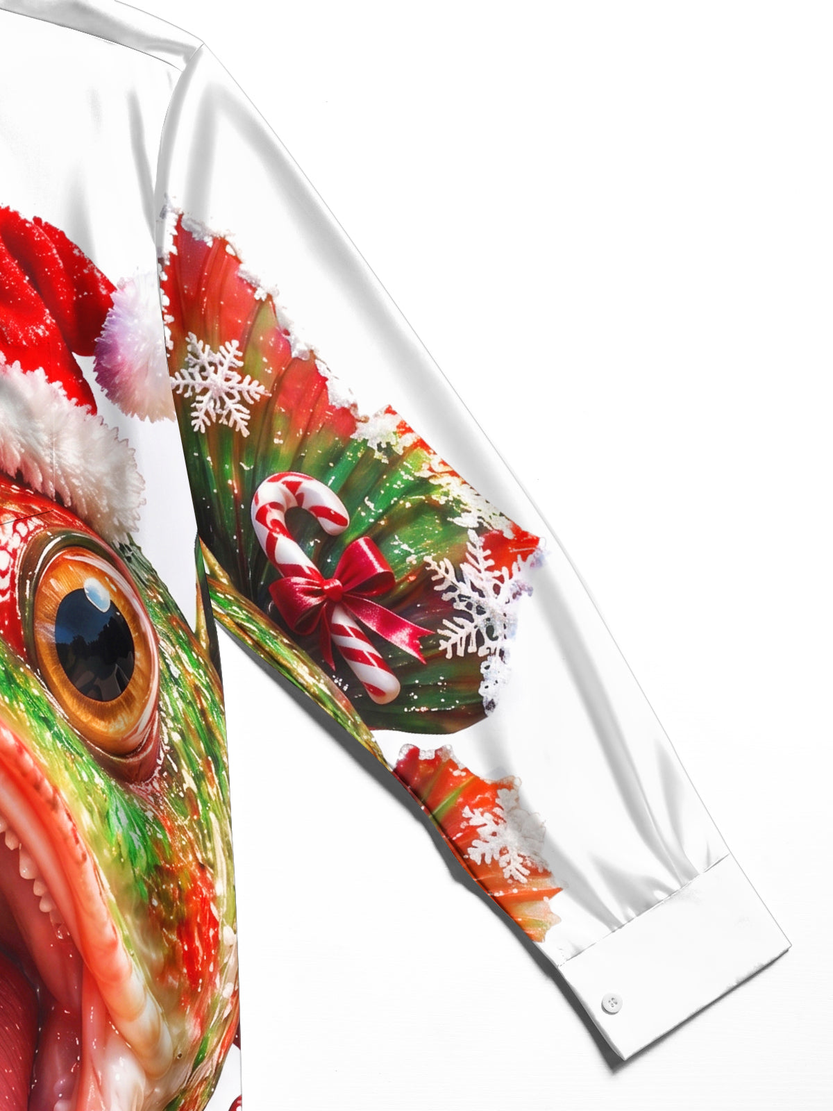 Adaychic Men's Graphic Christmas Fish With Santa Hat Print Long Sleeve Shirt with Chest Pocket