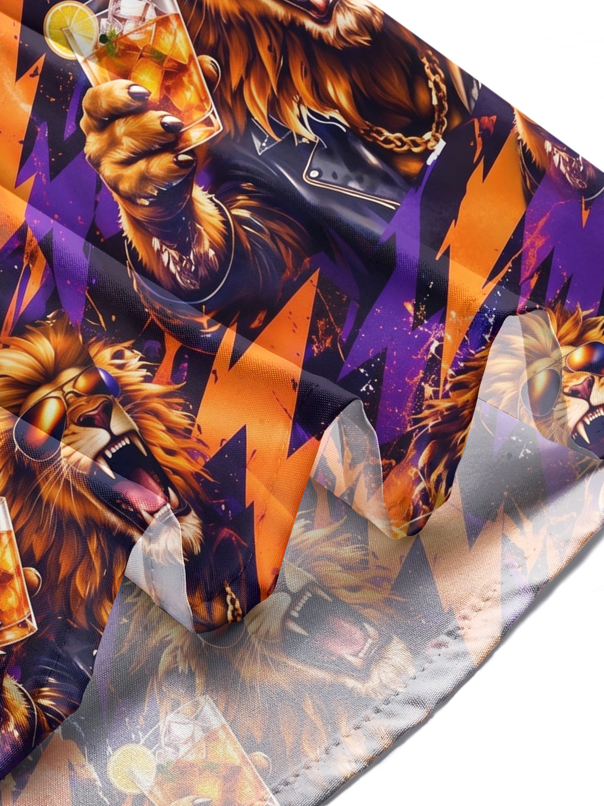 Adaychic Men's Hawaiian Lion With Sunglasses And Drink Print Long Sleeve Shirt with Chest Pocket