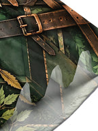 Adaychic Men's Printed Jungle Leaves And Explorer Gear Print Short Sleeve Shirt with Chest Pocket