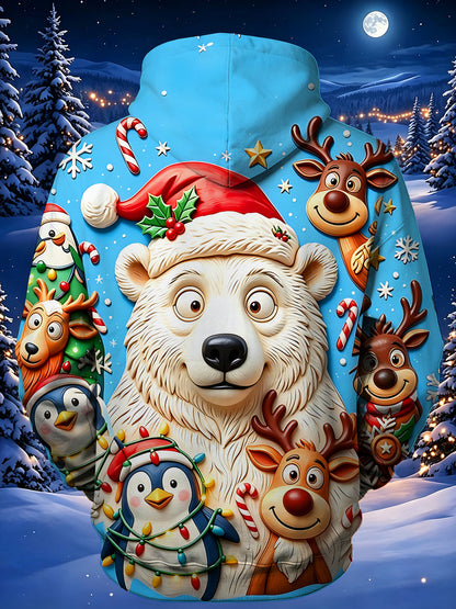 Adaychic Men's Graphic Christmas Polar Bear Print Long Sleeve Hoodie