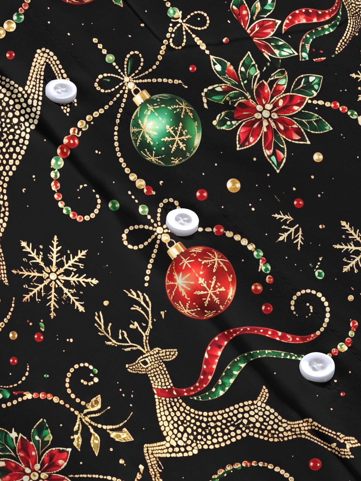 Adaychic Men's Printed Christmas Reindeer And Ornaments Print Long Sleeve Shirt with Chest Pocket