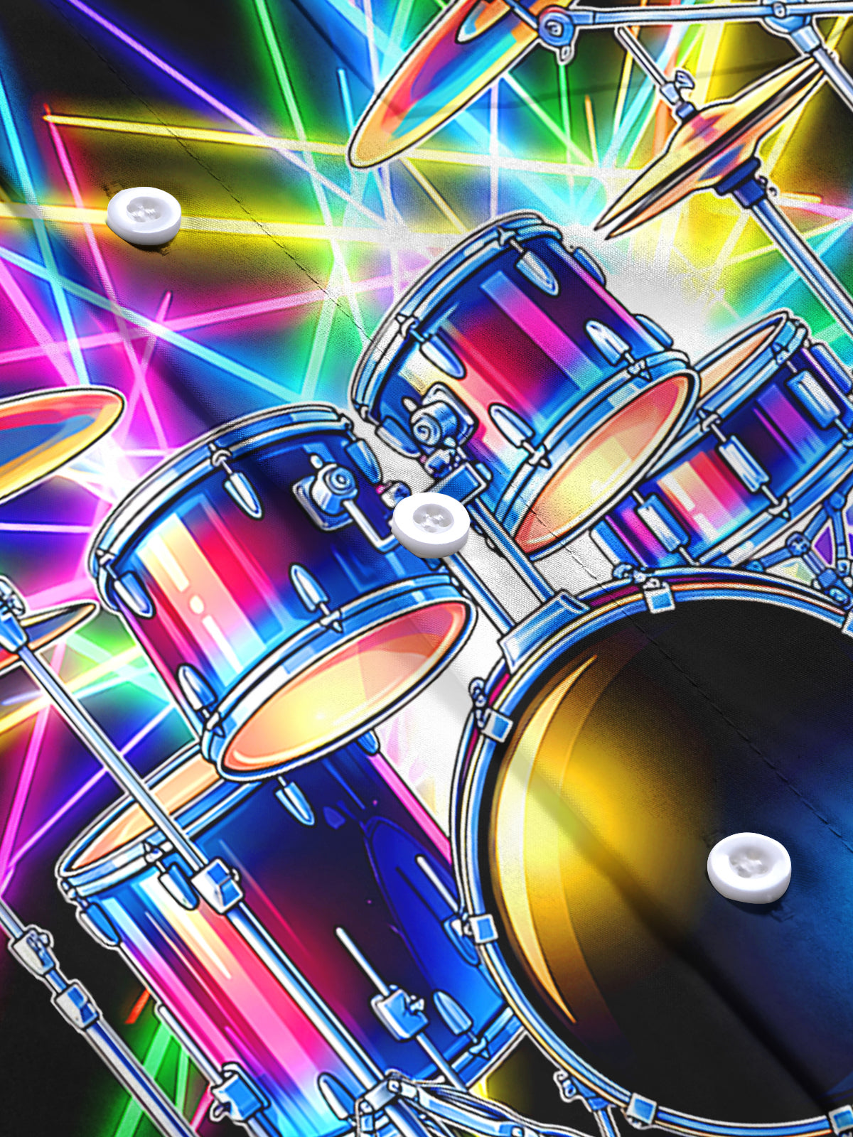 Adaychic Men's Graphic Neon Drum Set Print Long Sleeve Shirt with Chest Pocket