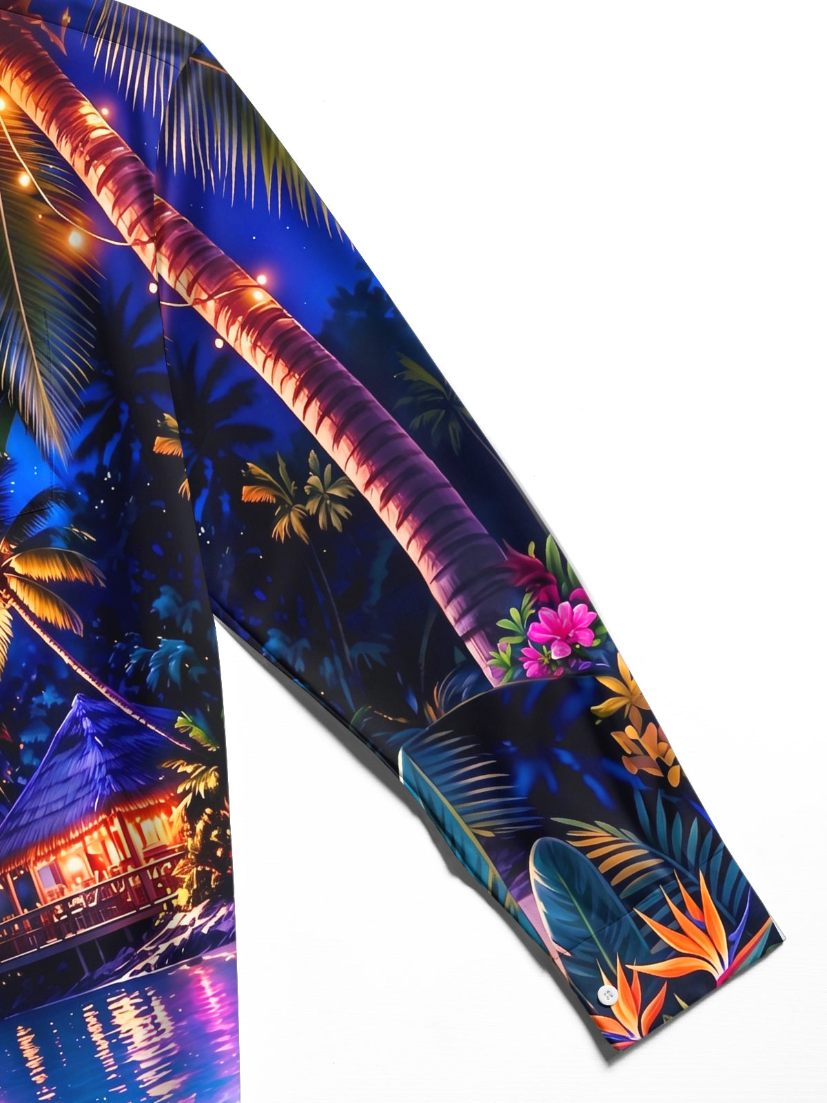 Adaychic Men's Hawaiian Tropical Beach Sunset Print Long Sleeve Shirt with Chest Pocket