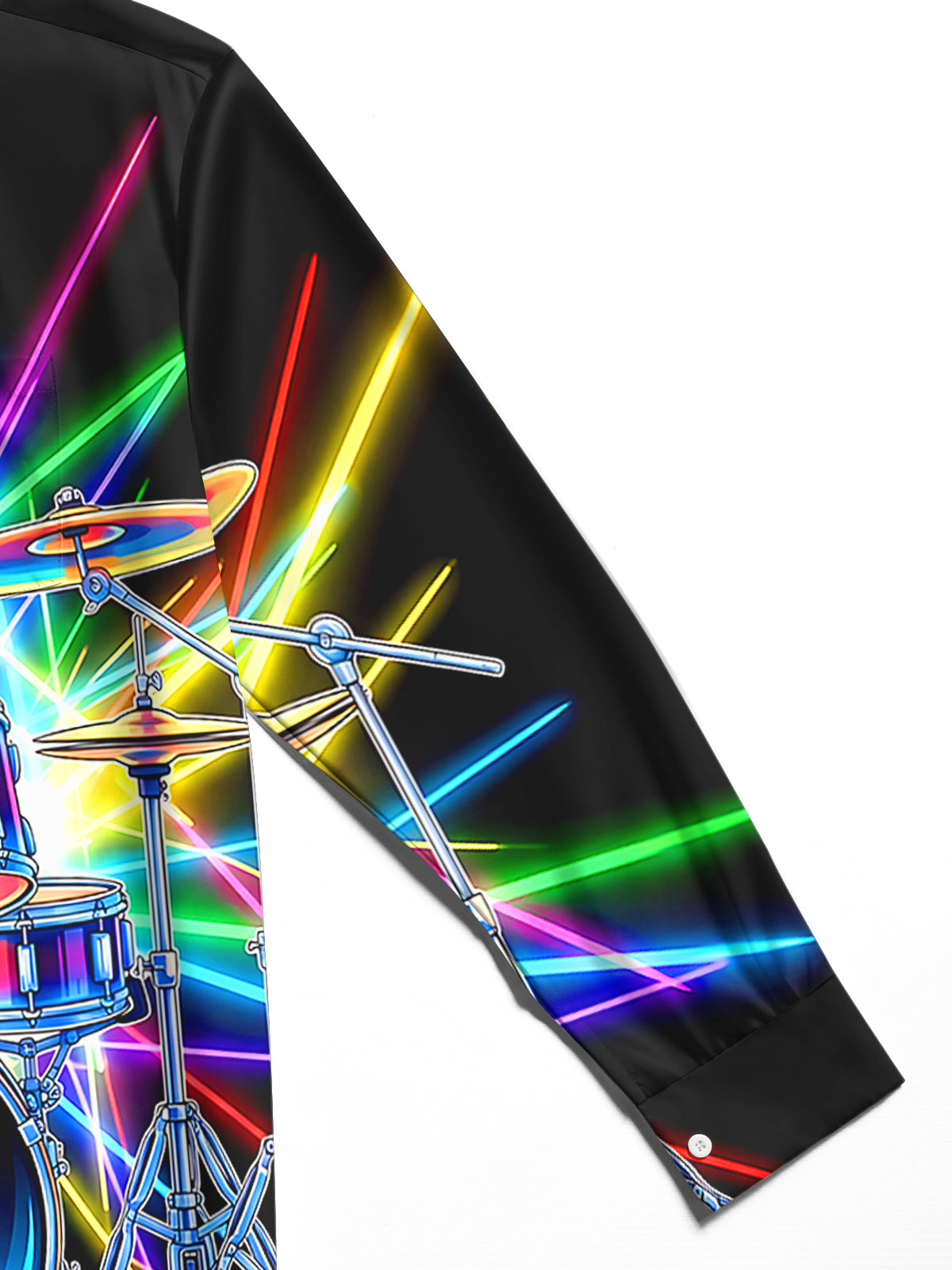 Adaychic Men's Graphic Neon Drum Set Print Long Sleeve Shirt with Chest Pocket