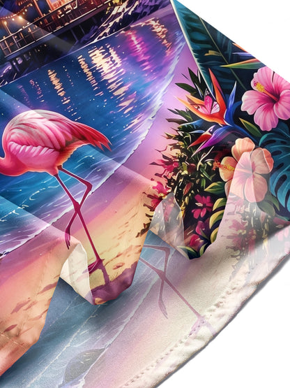 Adaychic Men's Hawaiian Tropical Beach Sunset Print Long Sleeve Shirt with Chest Pocket