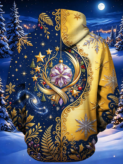 Adaychic Men's Christmas Ornaments And Snowflakes Print Long Sleeve Hoodie