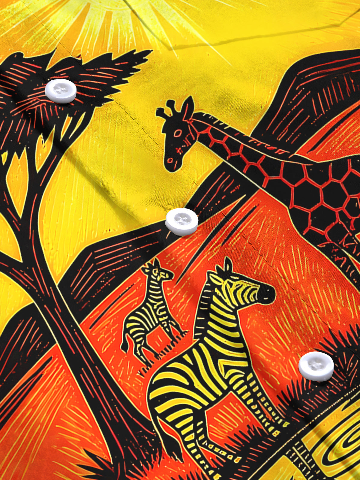 Adaychic Men's Hawaiian African Safari Sunset Print Long Sleeve Shirt with Chest Pocket