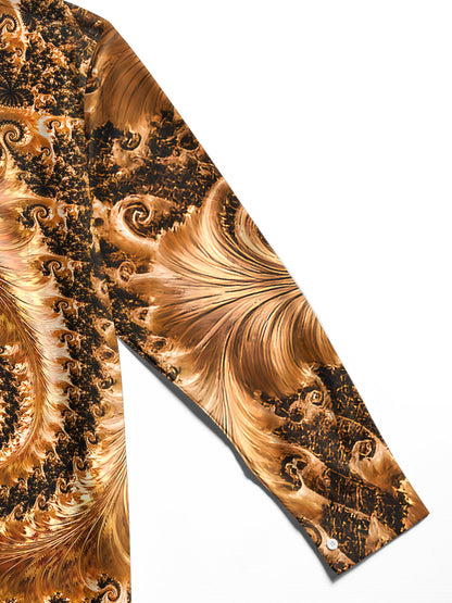 Adaychic Men's Patterned Fractal Spiral Design Print Long Sleeve Shirt with Chest Pocket