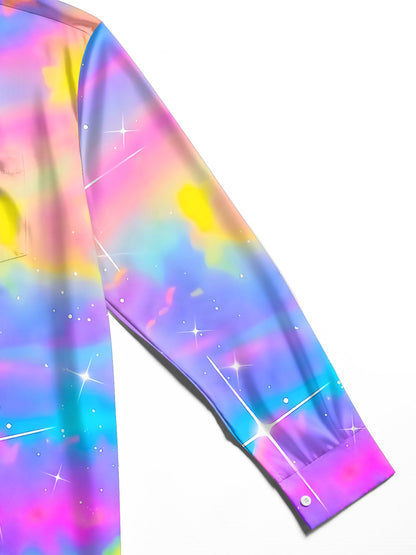 Adaychic Men's Tie Dye Galaxy Nebula Print Long Sleeve Shirt with Chest Pocket