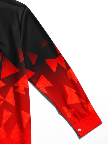 Adaychic Men's Patterned Geometric Triangle Gradient Print Long Sleeve Shirt with Chest Pocket
