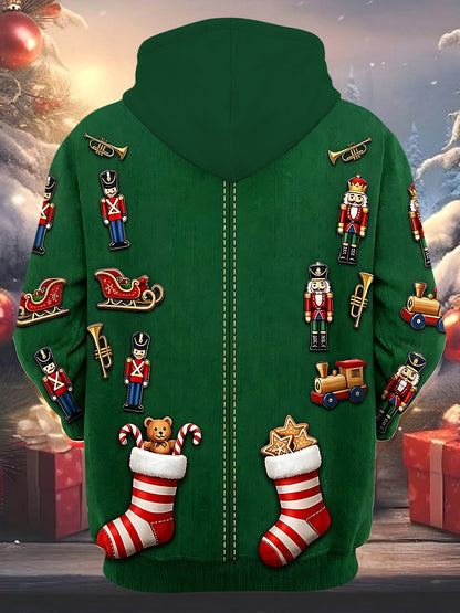 Adaychic Men's Graphic Christmas Stockings And Sleigh Print Long Sleeve Hoodie